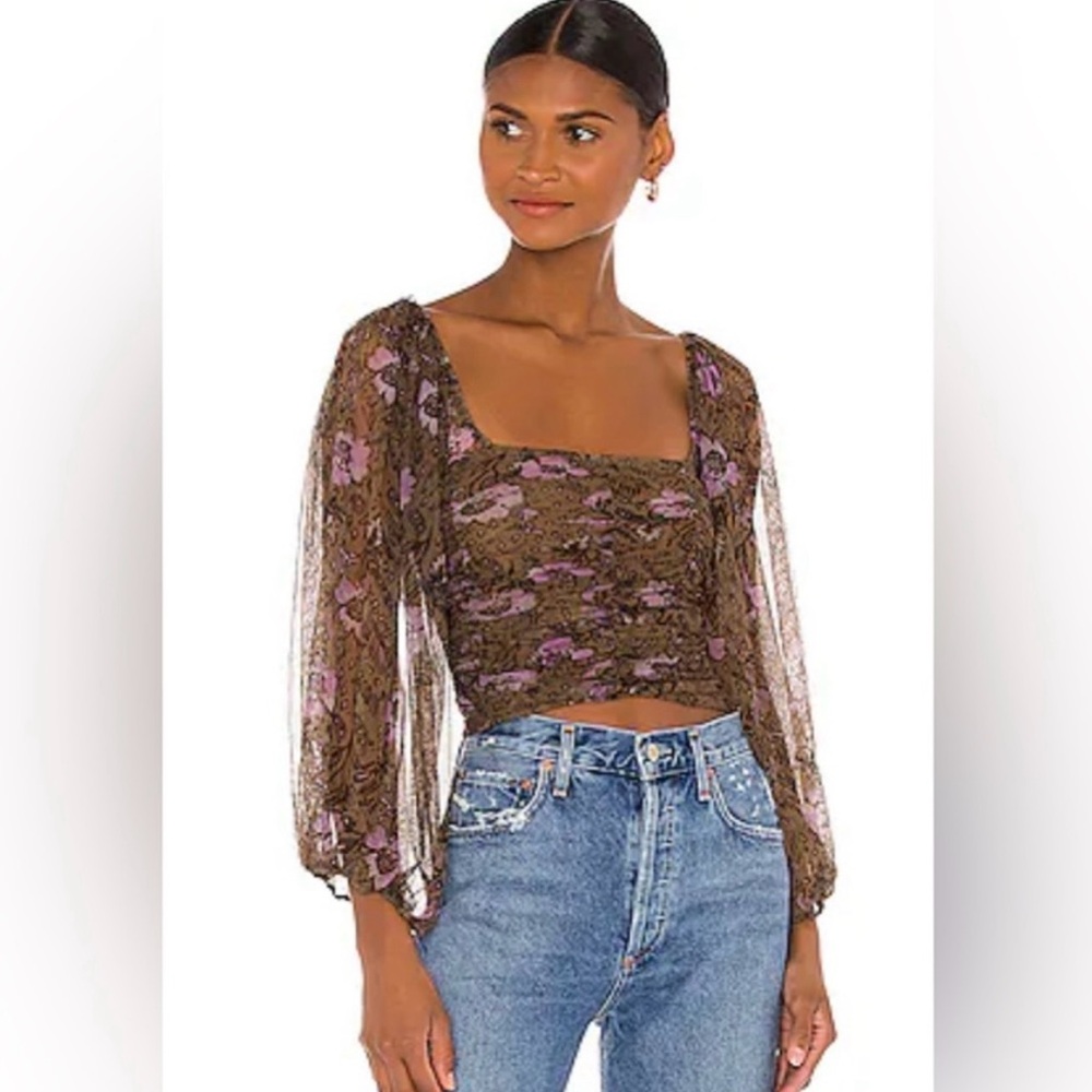 Free People Smocked Crop Top - Brown and Purple